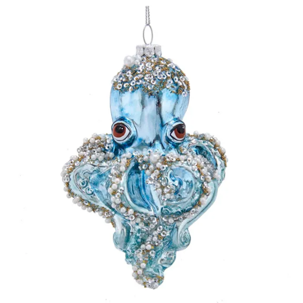 Glass Blue Octopus with Beads Ornament