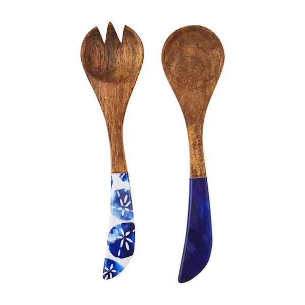 Blue Sea Salad Server Set, Sand Dollar Theme