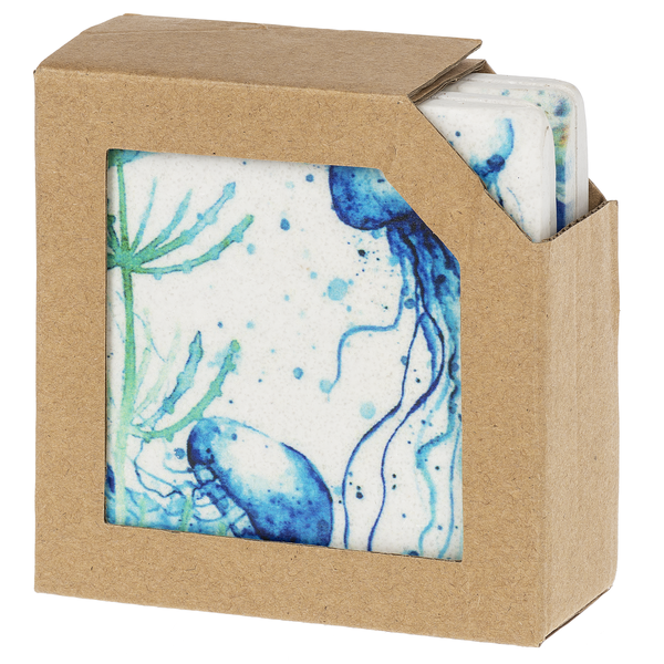 Blue Watercolor Sea Creature Coaster Set