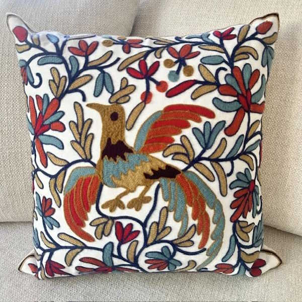 Phoenix Crewelwork Embroidered Pillow