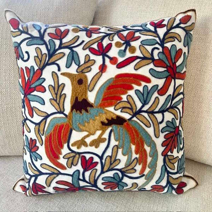 Phoenix Crewelwork Embroidered Pillow