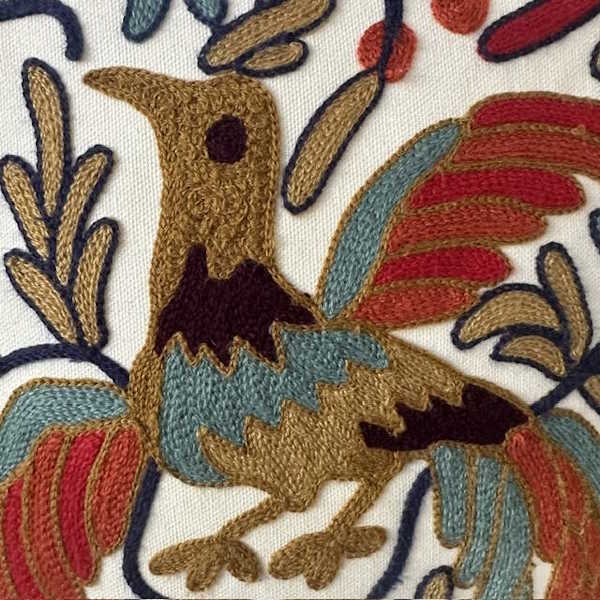 Phoenix Crewelwork Embroidered Pillow