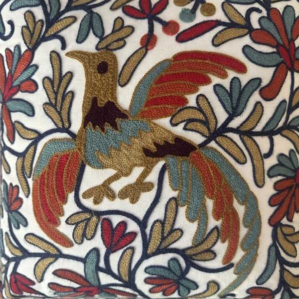 Phoenix Crewelwork Embroidered Pillow
