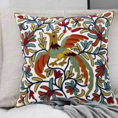 Phoenix Crewelwork Embroidered Pillow
