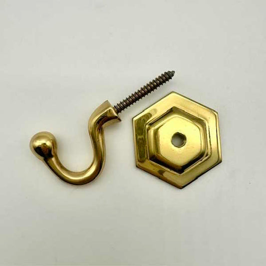 Polished Brass Hexagon Drapery Tieback Hook, 2-piece