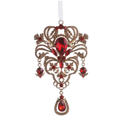 Red and Green Brooch Drop Ornament