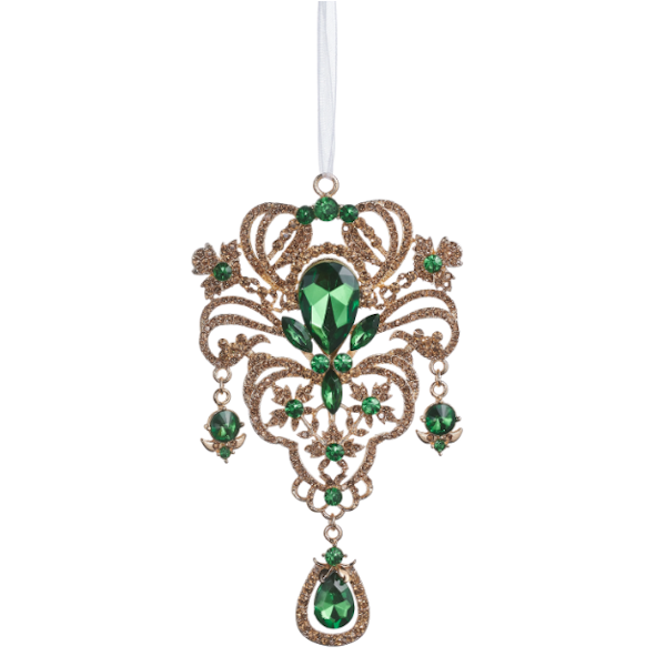 Red and Green Brooch Drop Ornament