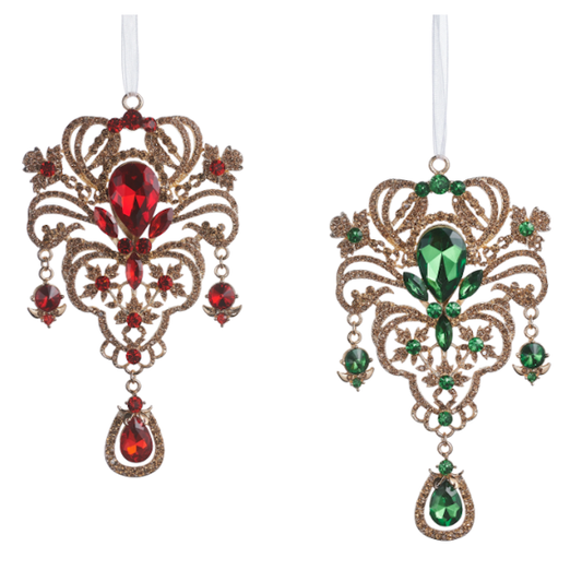 Red and Green Brooch Drop Ornament