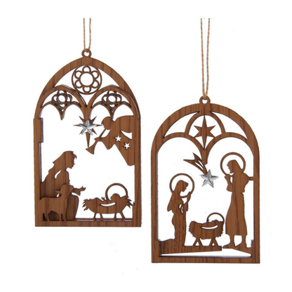 Brown Wooden Nativity Ornaments-Assorted, each sold separately