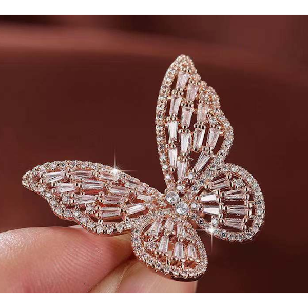 Butterfly Ring-Cubic Zirconia, Silver Pink