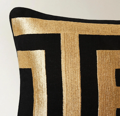 Greek Key Pillow, Black & Gold