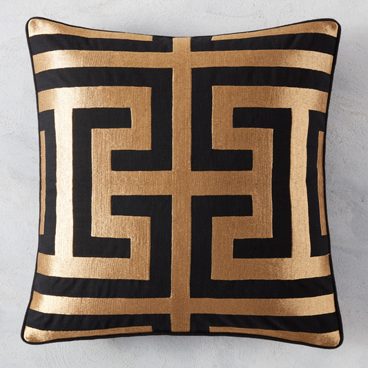 Greek Key Pillow, Black & Gold