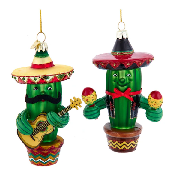 Noble Gems™ Glass Cactus with Sombrero Ornament