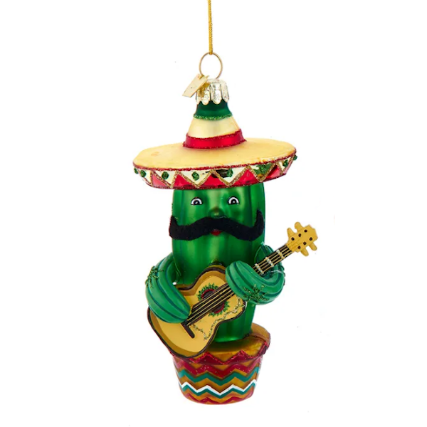 Noble Gems™ Glass Cactus with Sombrero Ornament