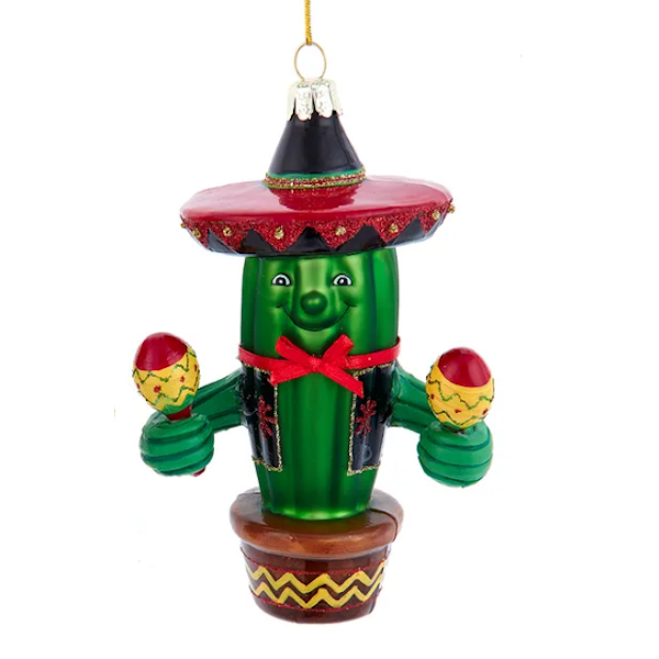 Noble Gems™ Glass Cactus with Sombrero Ornament