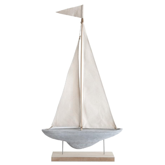 Cement & Fabric Sailboat on Wood Stand