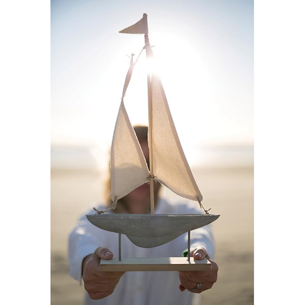 Cement & Fabric Sailboat on Wood Stand