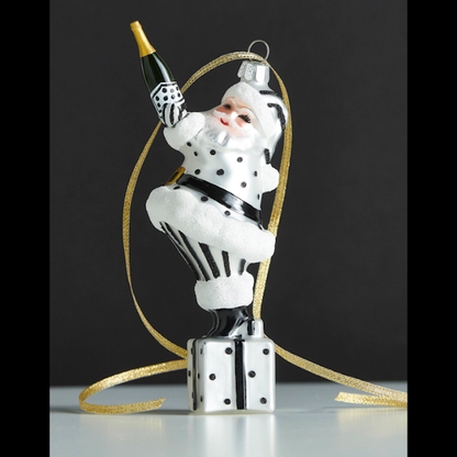 Champagne Popping Santa Ornament