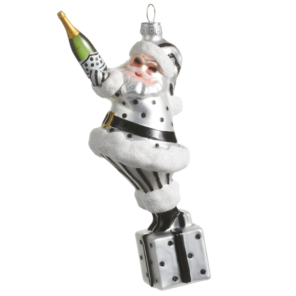 Champagne Popping Santa Ornament