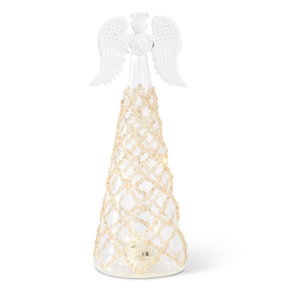 Clear Glass Lattice Gold Bead LED Angels w/Timers, each sold separately