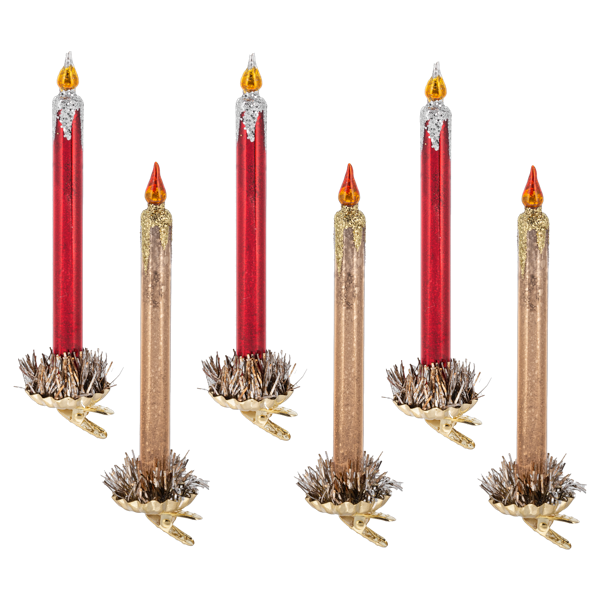 Clip-On Glass Candle Ornament-Red or Gold, each sold separately
