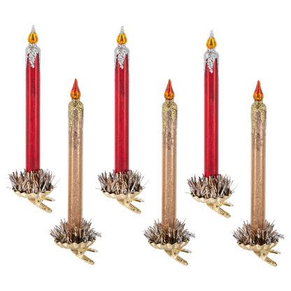 Clip-On Glass Candle Ornament-Red or Gold, each sold separately