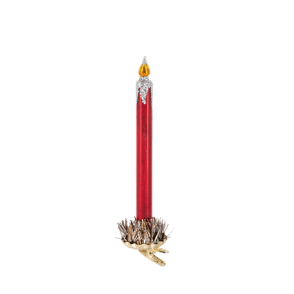 Clip-On Glass Candle Ornament-Red or Gold, each sold separately
