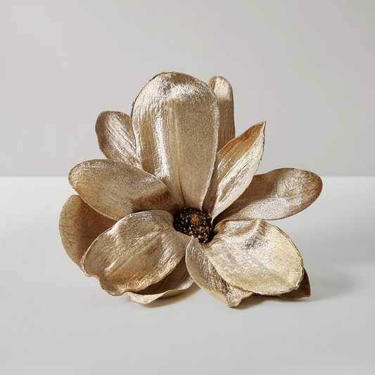 Velvet Magnolia Clip Ornament, Champagne Gold