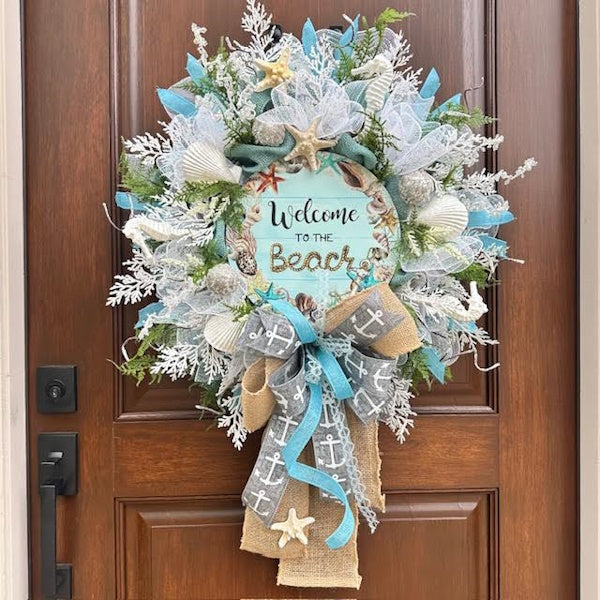 Coastal "Welcome to the Beach" Wreath-Handmade