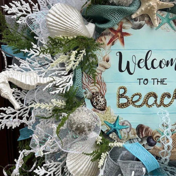 Coastal "Welcome to the Beach" Wreath-Handmade