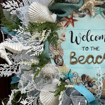 Coastal "Welcome to the Beach" Wreath-Handmade
