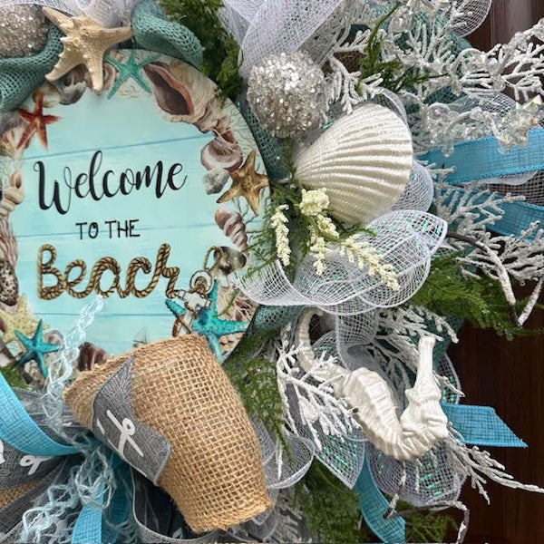 Coastal "Welcome to the Beach" Wreath-Handmade