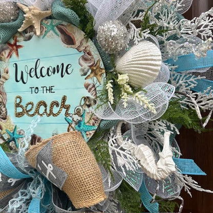 Coastal "Welcome to the Beach" Wreath-Handmade