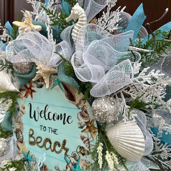 Coastal "Welcome to the Beach" Wreath-Handmade