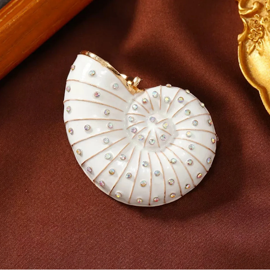 White Nautilus Shell Rhinestone Brooch