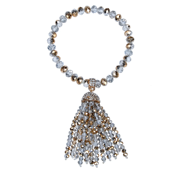 Crystal Tassel Stretch Bracelet-Metallic Silver/Champagne