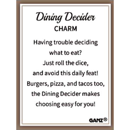 Dining Decider Dice Charm and Insert Card