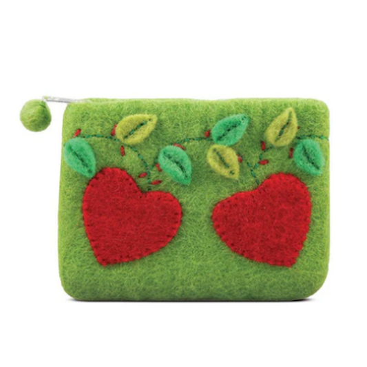 Double Heart with Leaves Design Coin Purse-Apple Green
