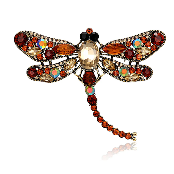 Dragonfly Rhinestone Brooch-Brown