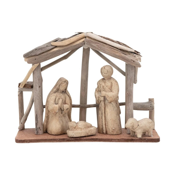 Driftwood and Paper Mache Nativity