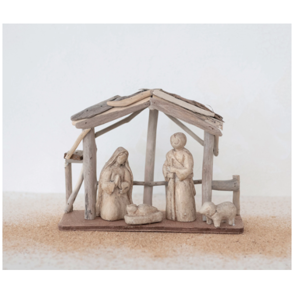 Driftwood and Paper Mache Nativity