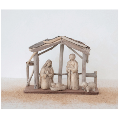 Driftwood and Paper Mache Nativity