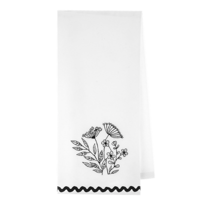 Embroidered Botanical Tea Towel, Black & White (Assorted-sold separately)