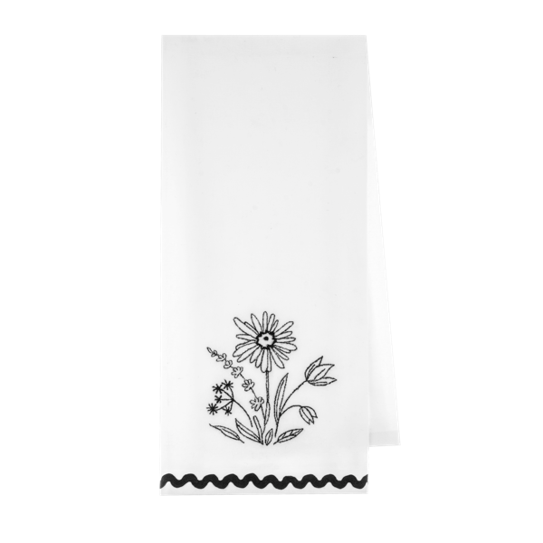 Embroidered Botanical Tea Towel, Black & White (Assorted-sold separately)