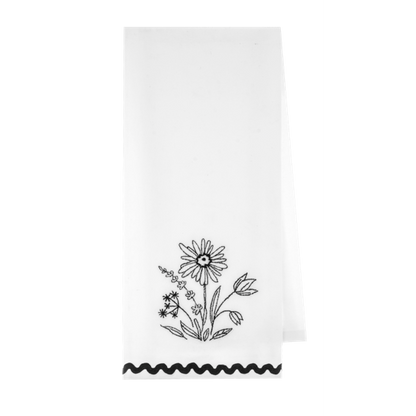 Embroidered Botanical Tea Towel, Black & White (Assorted-sold separately)