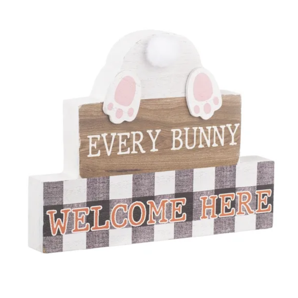 'Every Bunny Welcome Here' Wood Block Sign