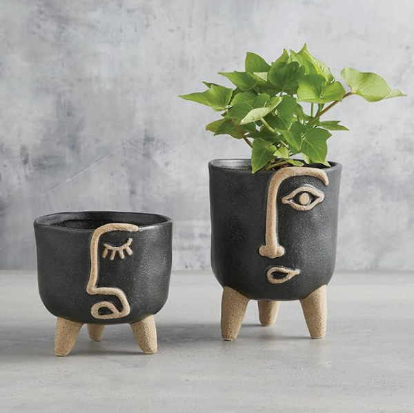 Textured Footed Ceramic Face Planter, Assorted Sizes, sold separately