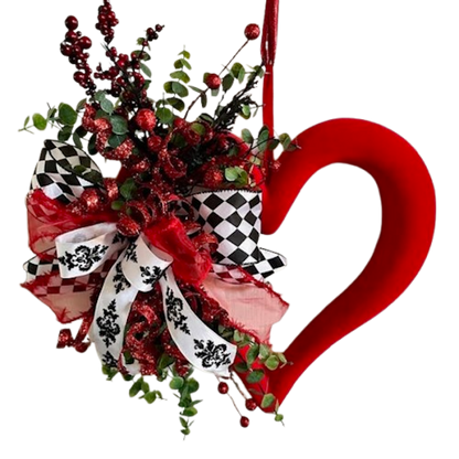 Flocked Heart Wreath, Handmade