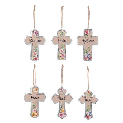 Floral Cross Ornaments-Assorted, each sold seperately
