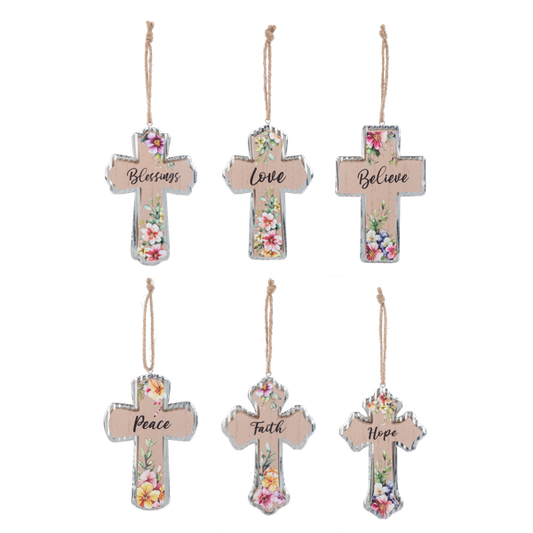 Floral Cross Ornaments-Assorted, each sold seperately